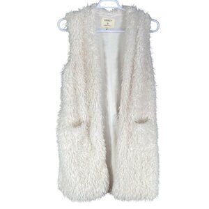 Ashley By 26 International Womens M Fuzzy Faux Fur Long Vest Teddy Cardigan Boho